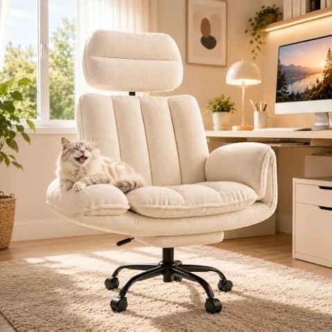 HOMRELEXA Cross Legged Office Chair with Footrest, 0°-90° Flip Armrests