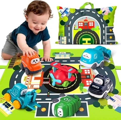 Bessome 6PCS Big Truck Toy Set with Playmat