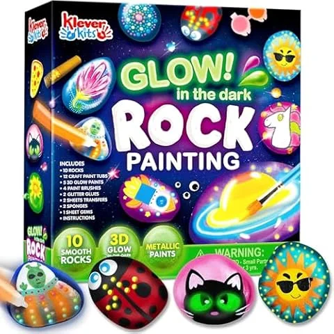 JOYIN 90+ PCS Rock Painting Kit- Glow in The Dark Rock Kit, Gift Toy, Arts and Crafts for Kids Ages 4-12, Art Supplies, Easter Gifts for Kids, Kids Craft Paint Kits, Toys for Boys Girls 3 4 5 6 7 8 9 10, Birthday Party Gift