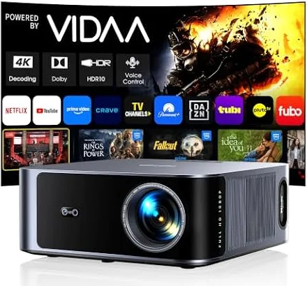 Projector-4K [VIDAA Live TV & 40W Dolby &Real Brightness]-Smart Projector With AI Voice Control & Auto Focus, HDR10, WiFi6, 2-Way Bluetooth5.4, Outdoor Movie Ceiling Projecteur Compatible with Netflix
