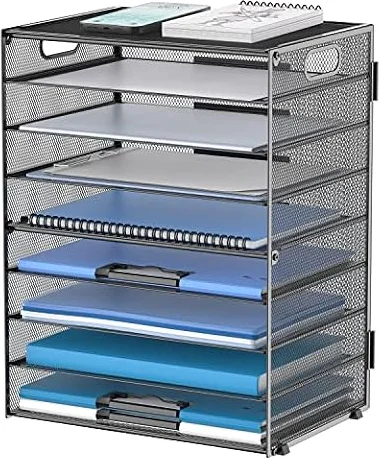 DALTACK 9-Tier Paper Letter Tray Desk Organizer with Handles, Mesh File Holder Organization, Paper Sorter Desk Organizer for Office Home School,Black