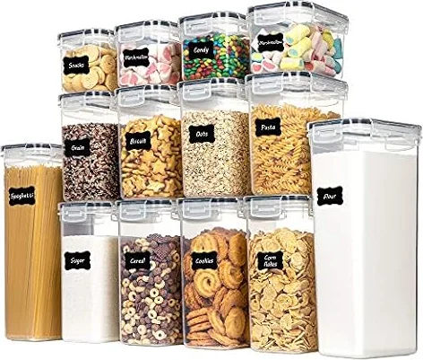 Vtopmart 14pcs Food Storage Containers Set | Kitchen Organizers & Storage, Plastic Pantry Containers, For Cereal, Flour & Sugar, Includes 24 Labels