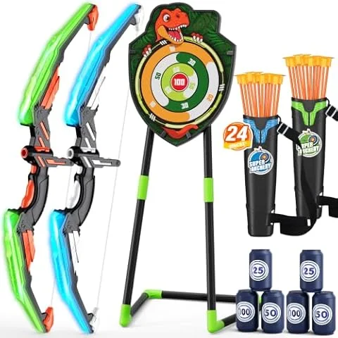 HYES 2 Pack Bow and Arrow for Kids, LED Light Up Archery Set for Boys Girls