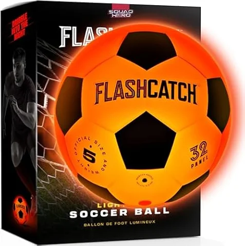 FlashCatch Light Up Soccer Ball - Glow in the Dark NO 5 Sports Gear Gifts for Boys & Girls 8-15+ Year Old Kids, Teens Gift Ideas Cool Boy Toys Ages 8 9 10 11 12 13 14 15 Glowing Night Activity Medium