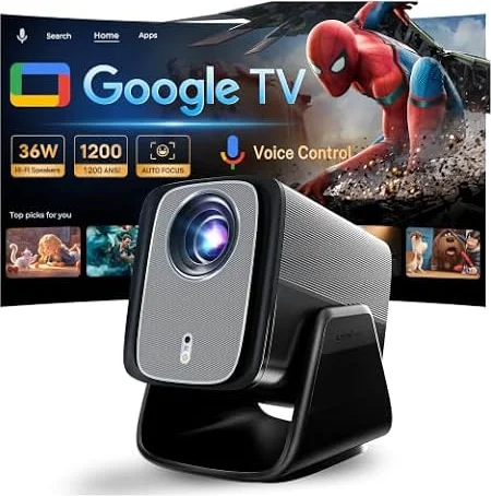 1200 ANSI Google TV-Licensed Projector, 4K/8K Input Support, Dual 36W Dolby | Native 1080P Projector with WiFi and Bluetooth, Voice Remote, AI Auto Focus, 125% sRGB, HDR10, 90° Stand, 200" Display X5 Pro