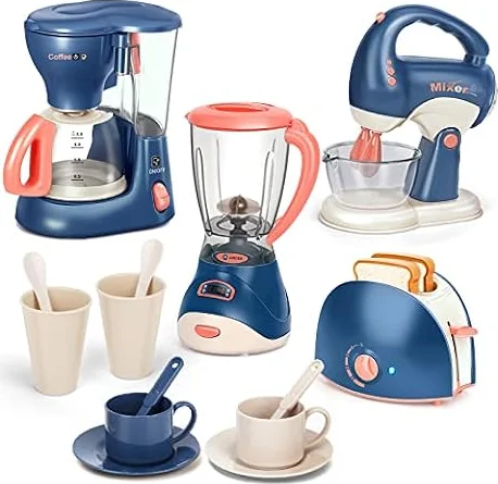 Kids Kitchen Pretend Play Toys,Kitchen Appliances Toy with Coffee Maker Machine,Blender, Mixer and Toaster with Realistic Light and Sounds, Gift for Kids Ages 3-5 4-6 6-8