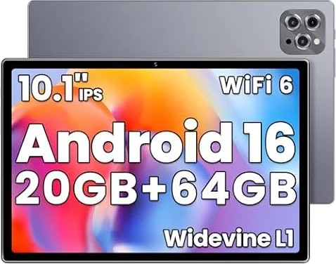 2026 Android16 Tablet with Gemini AI, 20GB+1TB Expand,10.1 inch Tablet, Octa-core Processor, Bluetooth 5.4, 6000mAh, Dual Camera, WiFi6, Widevine L1, Split Screen,Family & Work (Gray)