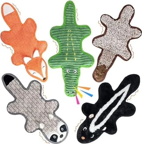 Ousiya 5 Pack Squeaky Dog Toys with Crinkle Paper, No Stuffing Dog Toy for Large Dogs, Safe Pet Toy for Small to Large Breed, Ideal for Puppy Gifts & Tug of War Toys