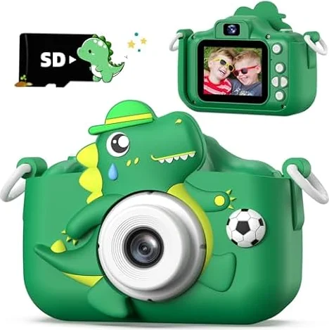 Dinosaur Kids Camera for Boys Girls, Toddler Digital Selfie Camera with Cute Protective Cover and SD Card, Christmas Birthday Gifts Toys for 3 4 5 6 7 8 9 10 11 12 Years Old Little Girls and Boys