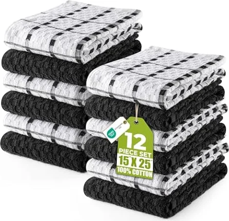 Utopia Towels Kitchen Towels, 12-Pack 100% Cotton Dish Towels, Black