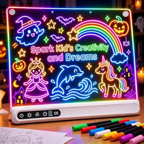 17.5" Rechargeable LED Drawing Board, 14 Color Light Effects & 8 Markers