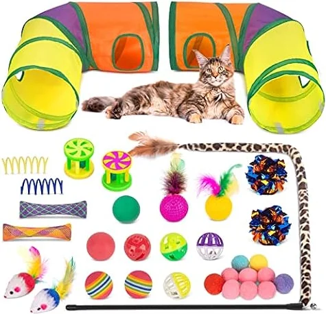 Retro Shaw Cat Toys Set 33 Pack, Cat Play Tunnel for Indoor Cats