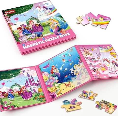 SYNARRY Unicorn Mermaid Princess Magnetic Puzzles for Kids 3-5, Travel Toys