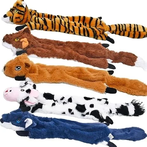 SHARLOVY Dog Squeaky Toys 5 Pack, Pet Crinkle Toy No Stuffing Animals Plush, Dog Chew for Large and Medium, Doggie Teething for Boredom