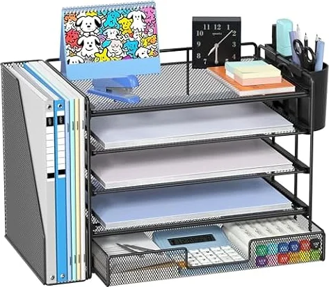 Gugsey Desk Organizer with File Holder, Organisateur de Bureau, Black