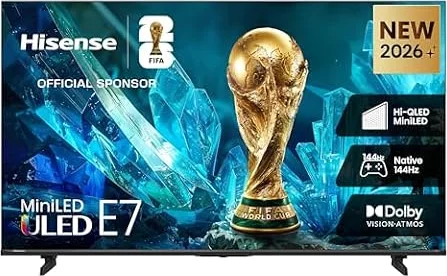 Hisense 65E7SF - 65" 4K Smart Mini-LED Fire TV (2026 Model), QLED Color, 144Hz Game Mode PRO, Dolby Vision, Dolby Atmos, AI Smooth Motion with MEMC, Alexa Built in with Voice Remote (2026 Model)