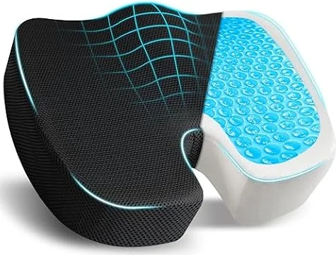 EcoNour (2026 Enhanced) Gel Seat Cushion for Office Chair | Premium Coccyx Cushion for Tailbone, Sciatica & Lower Back Pain Relief | Non-Slip Memory Foam Chair Cushion for Driving Comfort (Black)