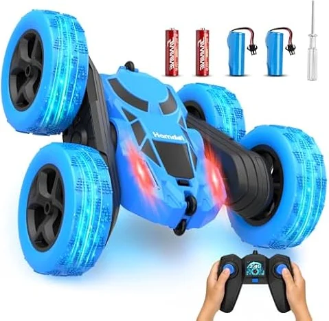 Hamdol Remote Control Car for Kids, Hamdol 360° Rotating RC Stunt Car Double-Sided 4WD Electric Vehicle with LED Lights, 2.4GHz Rechargeable Toy Cars for Boys Girls Age 6 7 8 9 10 11 12, Birthday Gift